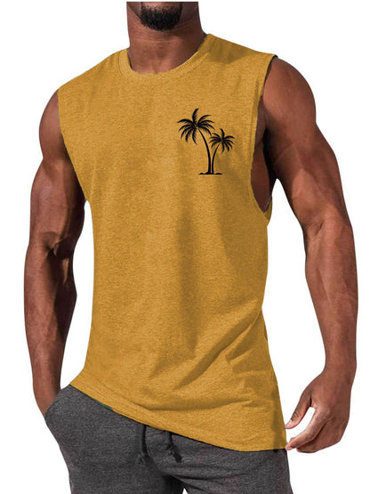 Coconut Tree Embroidery Vest Summer Beach Tank Tops Workout Muscle Men Sports Fitness T-shirt 1