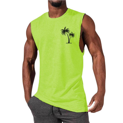 Coconut Tree Embroidery Vest Summer Beach Tank Tops Workout Muscle Men Sports Fitness T-shirt 1