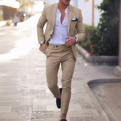 Men's Two-piece Suit One Button Linen Cotton Linen Solid Color 1