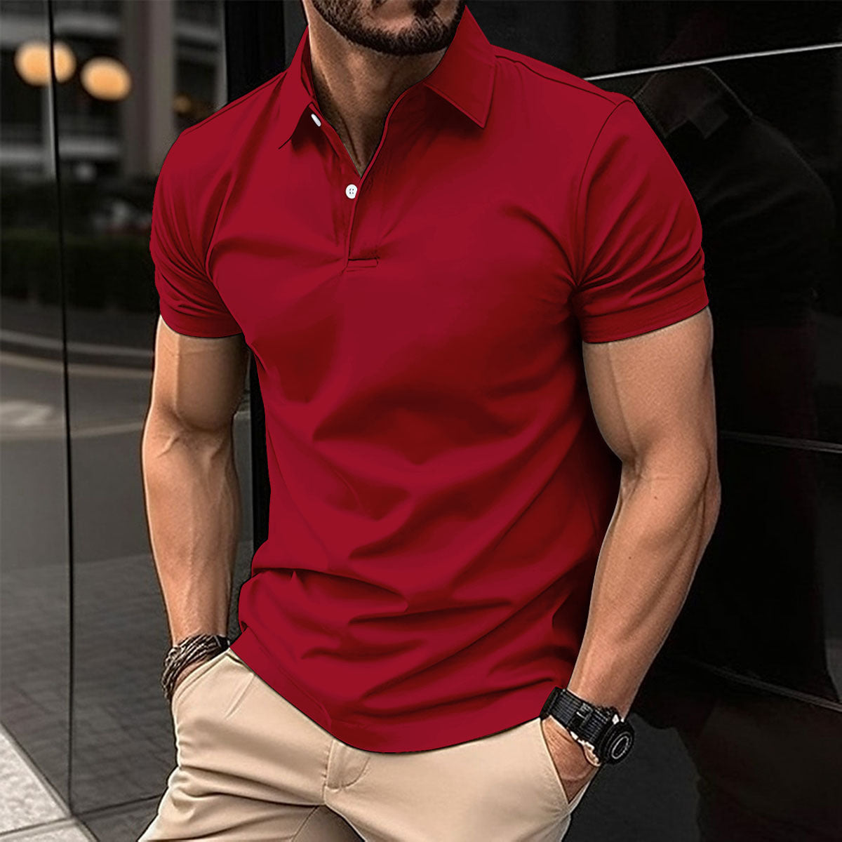 Summer Short Sleeve Polo Shirt Men Solid Color Button Lapel Button Top UMAIR & HAYAT SELLER