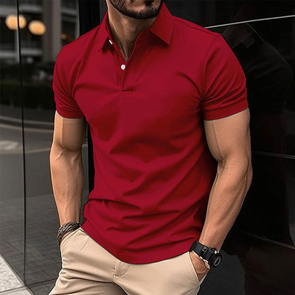 Summer Short Sleeve Polo Shirt Men Solid Color Button Lapel Button Top UMAIR & HAYAT SELLER