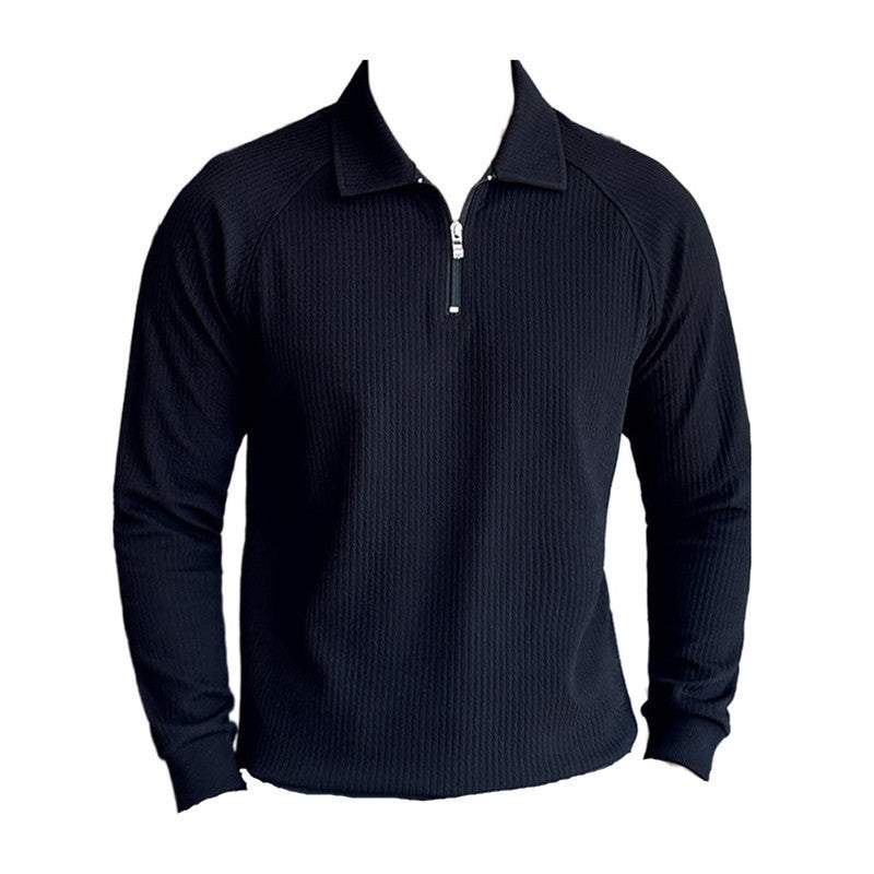 High Elastic Thickened Seersucker Half Zipper Polo Shirt UMAIR & HAYAT SELLER