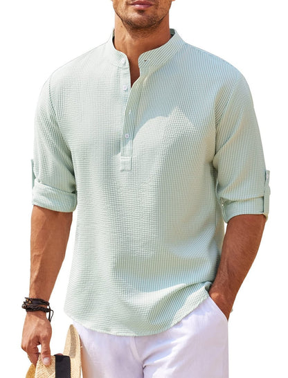 Men's Casual Shirt  Long Sleeve Stand Collar Solid Color Shirt Mens Clothing UMAIR & HAYAT SELLER