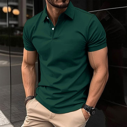 Summer Short Sleeve Polo Shirt Men Solid Color Button Lapel Button Top UMAIR & HAYAT SELLER