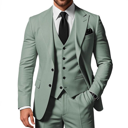 Men's Solid Color 2-piece Buckle Casual Jacket Vest Pants Set 1
