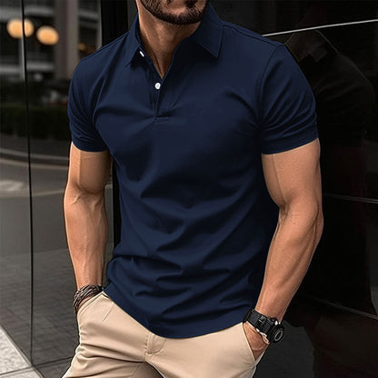 Summer Short Sleeve Polo Shirt Men Solid Color Button Lapel Button Top UMAIR & HAYAT SELLER