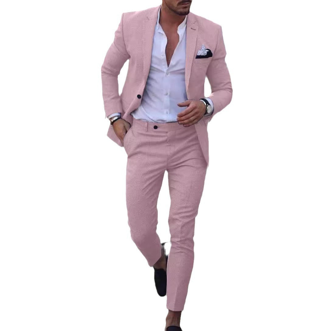 Men's Two-piece Suit One Button Linen Cotton Linen Solid Color 1