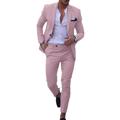 Men's Two-piece Suit One Button Linen Cotton Linen Solid Color 1