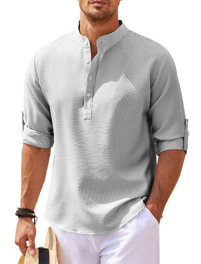 Men's Casual Shirt  Long Sleeve Stand Collar Solid Color Shirt Mens Clothing UMAIR & HAYAT SELLER