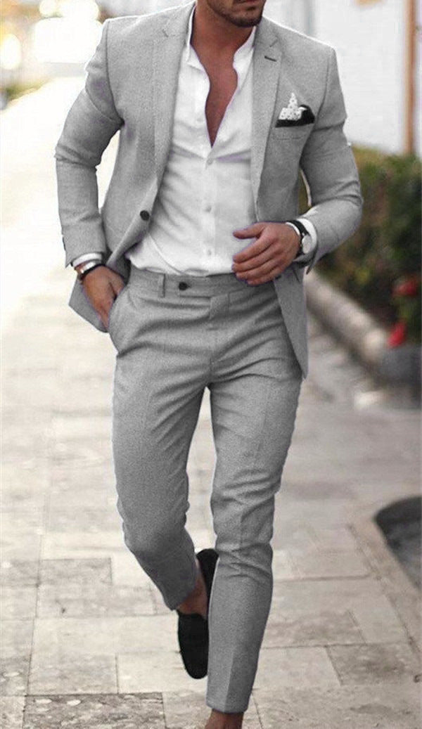 Men's Two-piece Suit One Button Linen Cotton Linen Solid Color 1