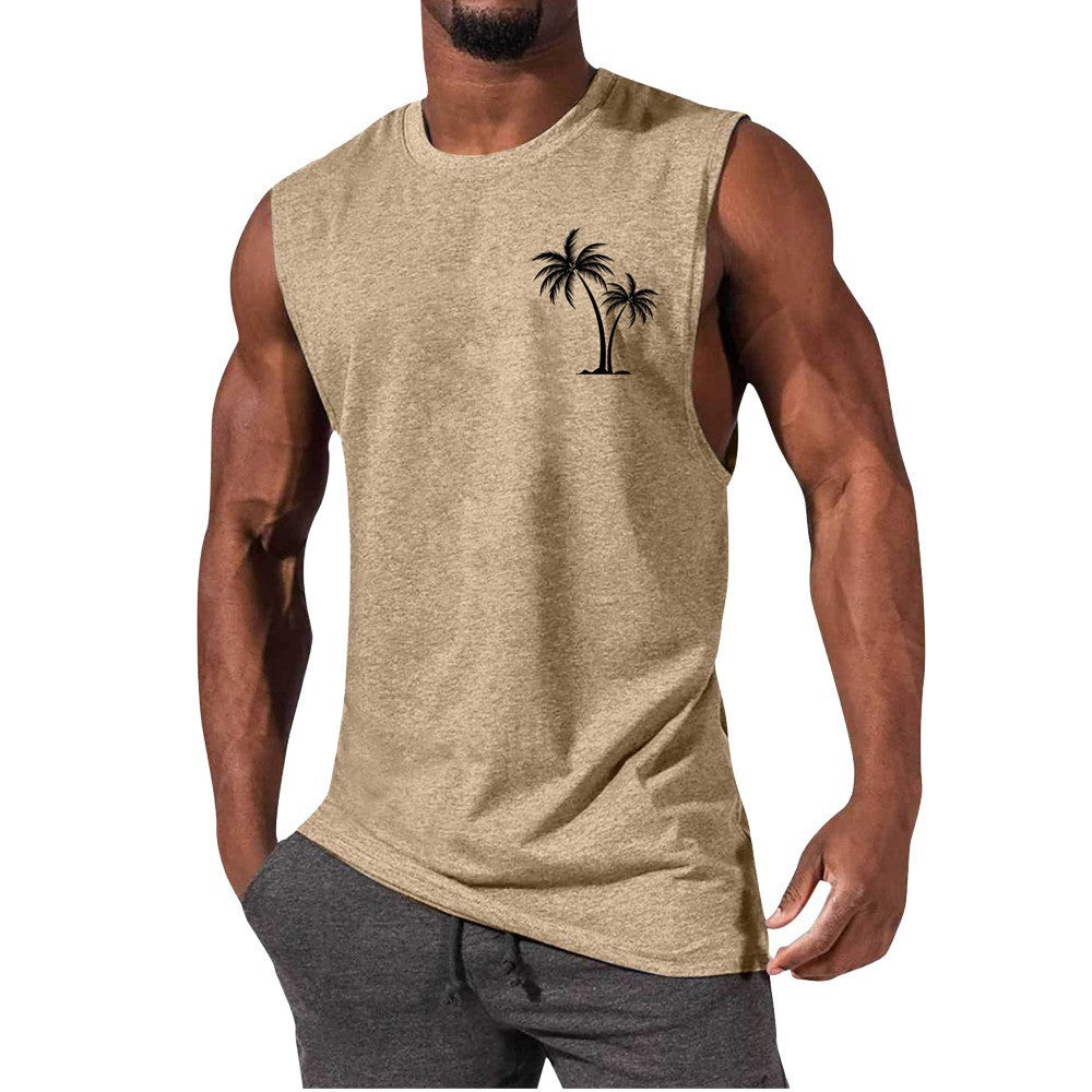 Coconut Tree Embroidery Vest Summer Beach Tank Tops Workout Muscle Men Sports Fitness T-shirt 1