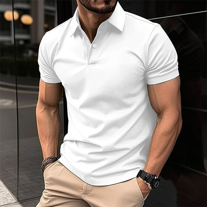 Summer Short Sleeve Polo Shirt Men Solid Color Button Lapel Button Top UMAIR & HAYAT SELLER
